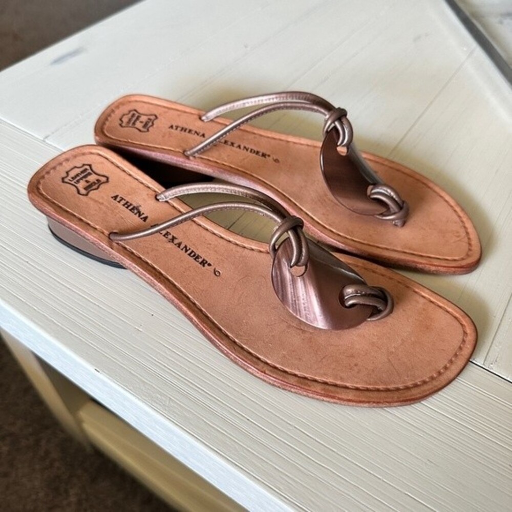 Athena Alexander Flip Flop Tan Sandals Leather Nautical Womens Hand Made Size 6